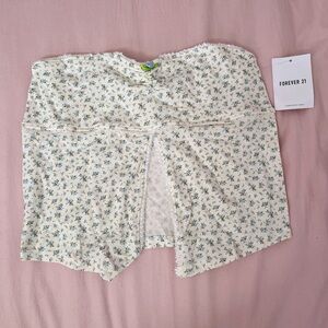 Forever 21 White and Blue Rosette Floral Tube Top